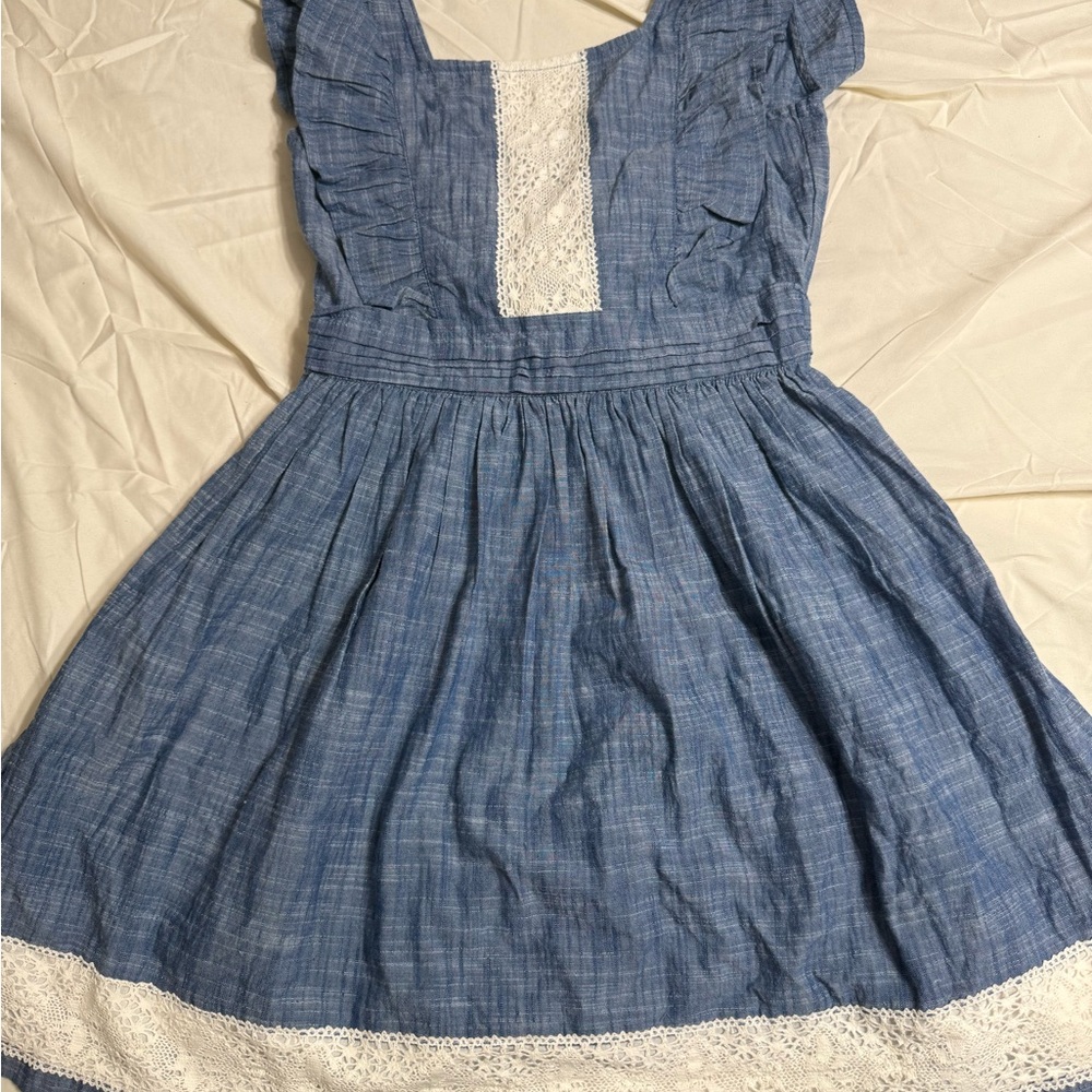 Hope and Henry Chambray Lace Trim Kids Dress
